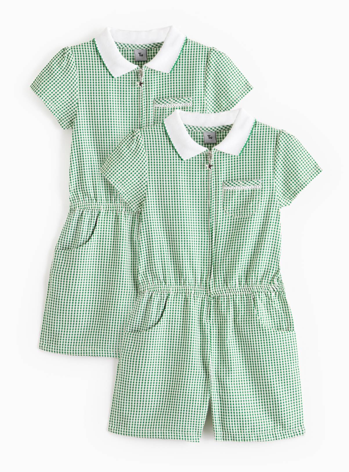 Green Gingham School Playsuits 2 Pack  11 years - Image 1