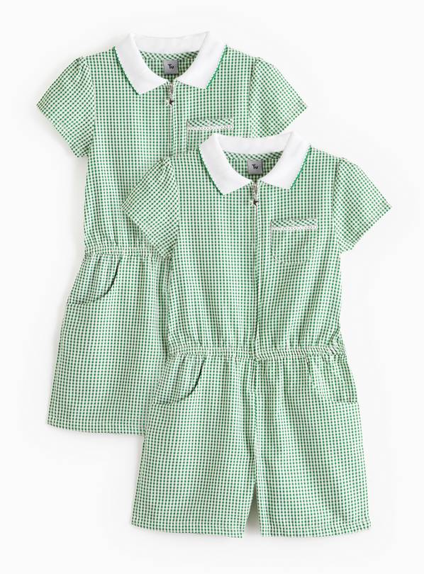 Green Gingham School Playsuits 2 Pack  13 years