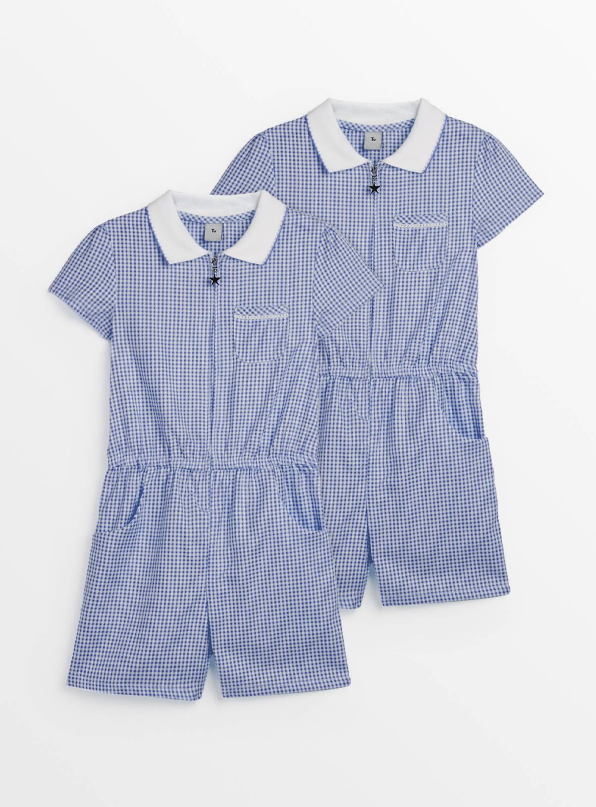 Navy Gingham Cotton Blend Playsuit 2 Pack 11 years - Image 1