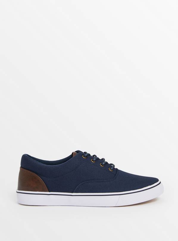 Navy Lace Up Canvas Trainers 12