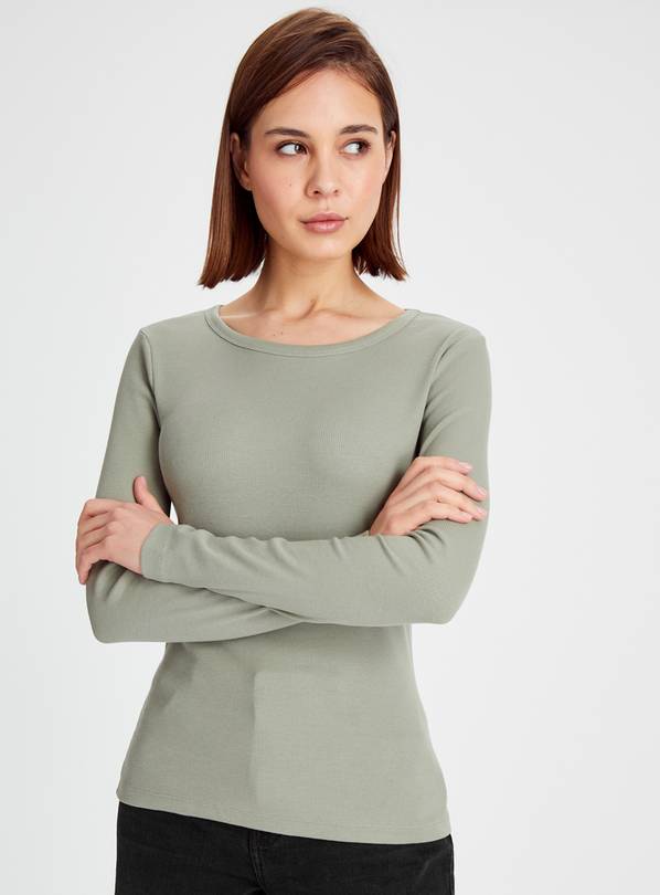 Khaki Crew Neck Ribbed Long Sleeve Top 26