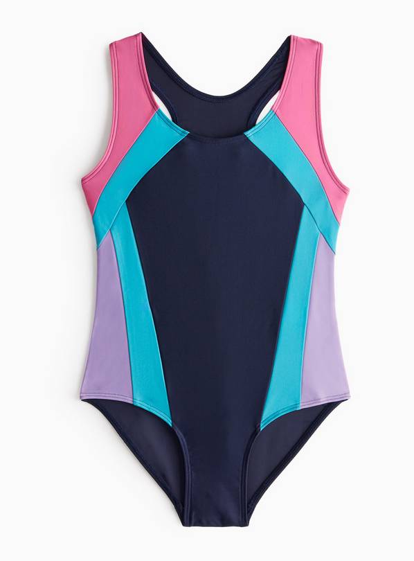 Navy Colour Block Sport Swimming Costume  9 years