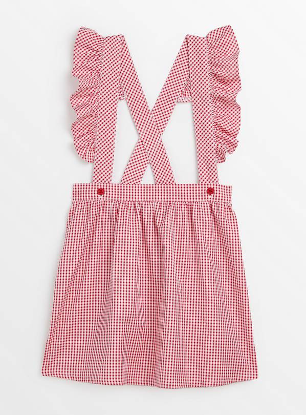 Red Gingham School Skirt With Braces 9 years