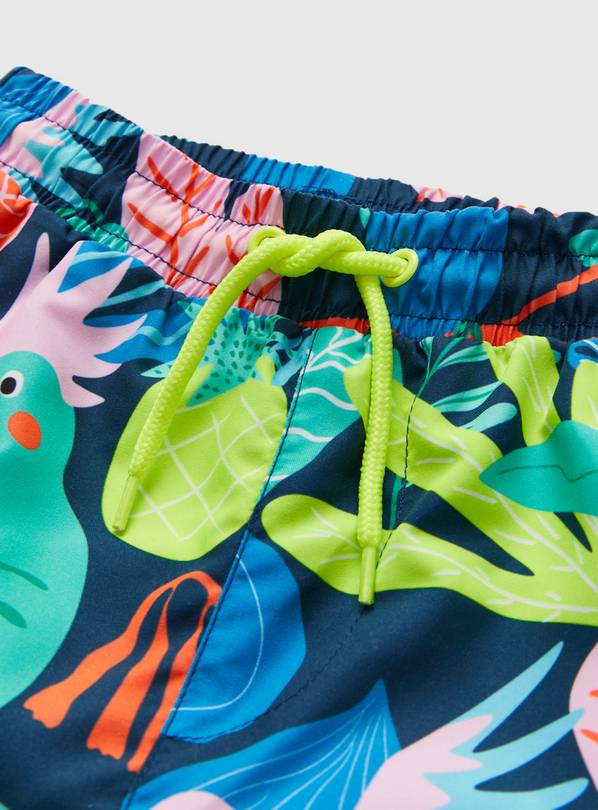 Tropical Swim Shorts, for Girls - blue medium all over printed, Girls