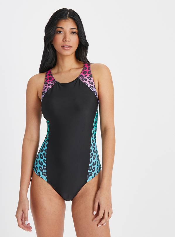 Black Animal Panel Sports Swimsuit  14