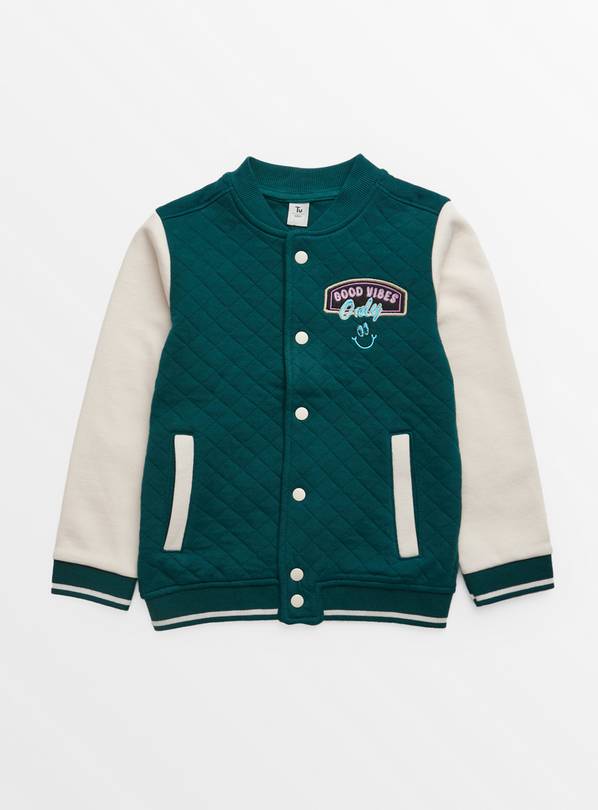 Teal Quilted Varsity Bomber Jacket 1-1.5 years