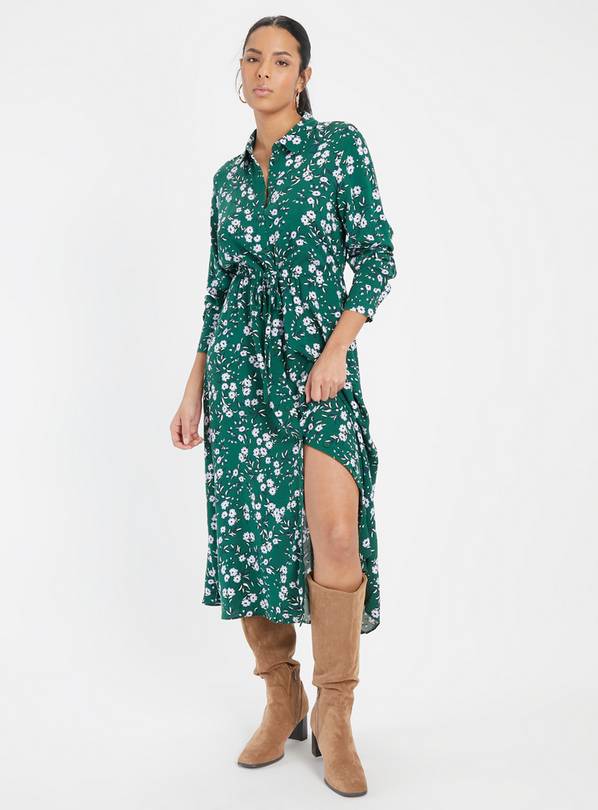 Green Ditsy Floral Printed Shirt Dress 12R
