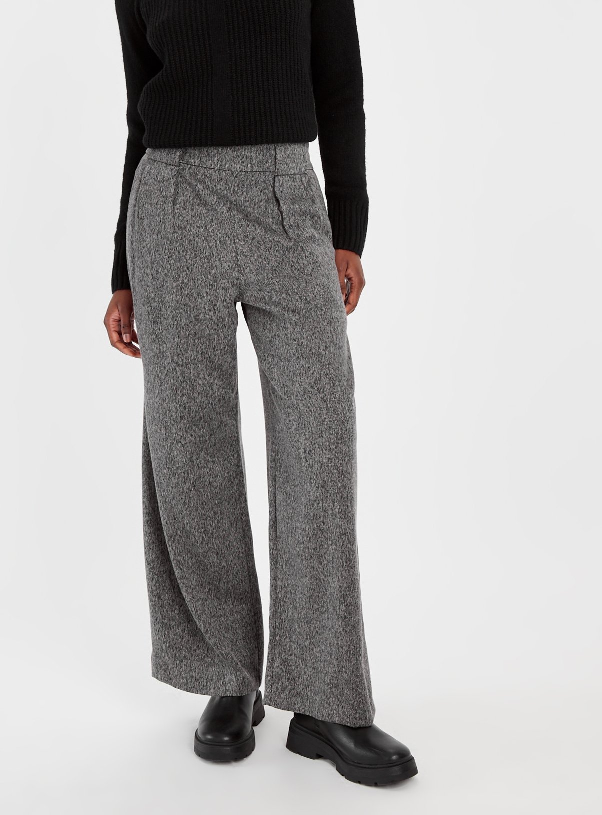 Grey Salt & Pepper Wide Leg Trousers 12R - Image 1 thumbnail