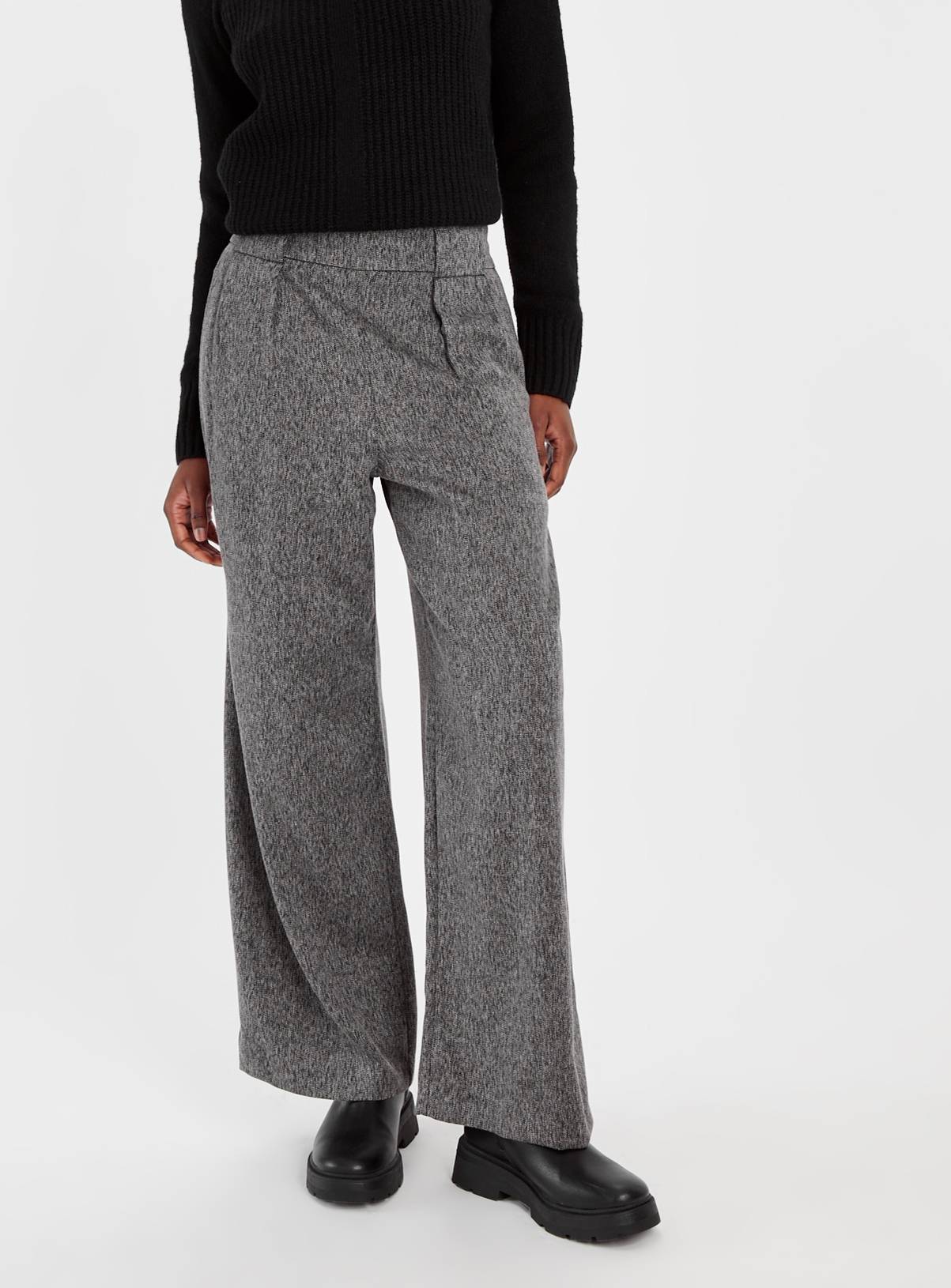 Grey Salt & Pepper Wide Leg Trousers 12R - Image 1