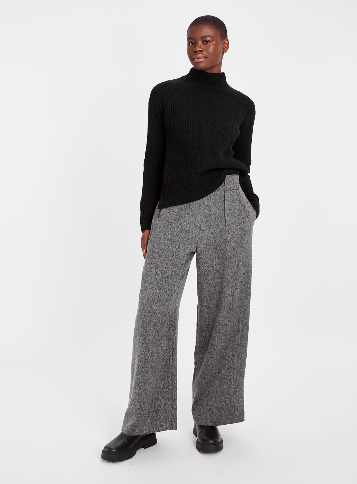 Grey Salt & Pepper Wide Leg Trousers 12R - Image 2 thumbnail