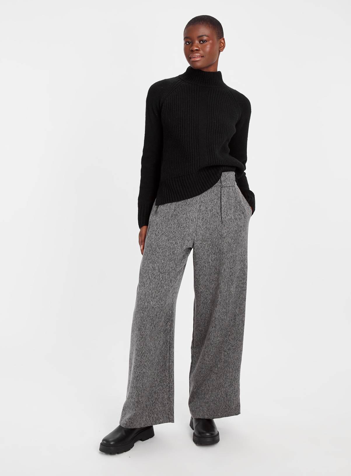 Grey Salt & Pepper Wide Leg Trousers 12R - Image 2