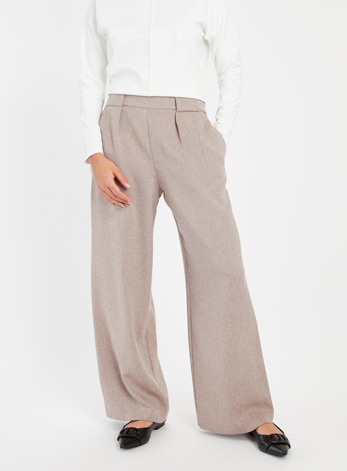 Neutral Salt & Pepper Wide Leg Trousers  8R - Image 1 thumbnail