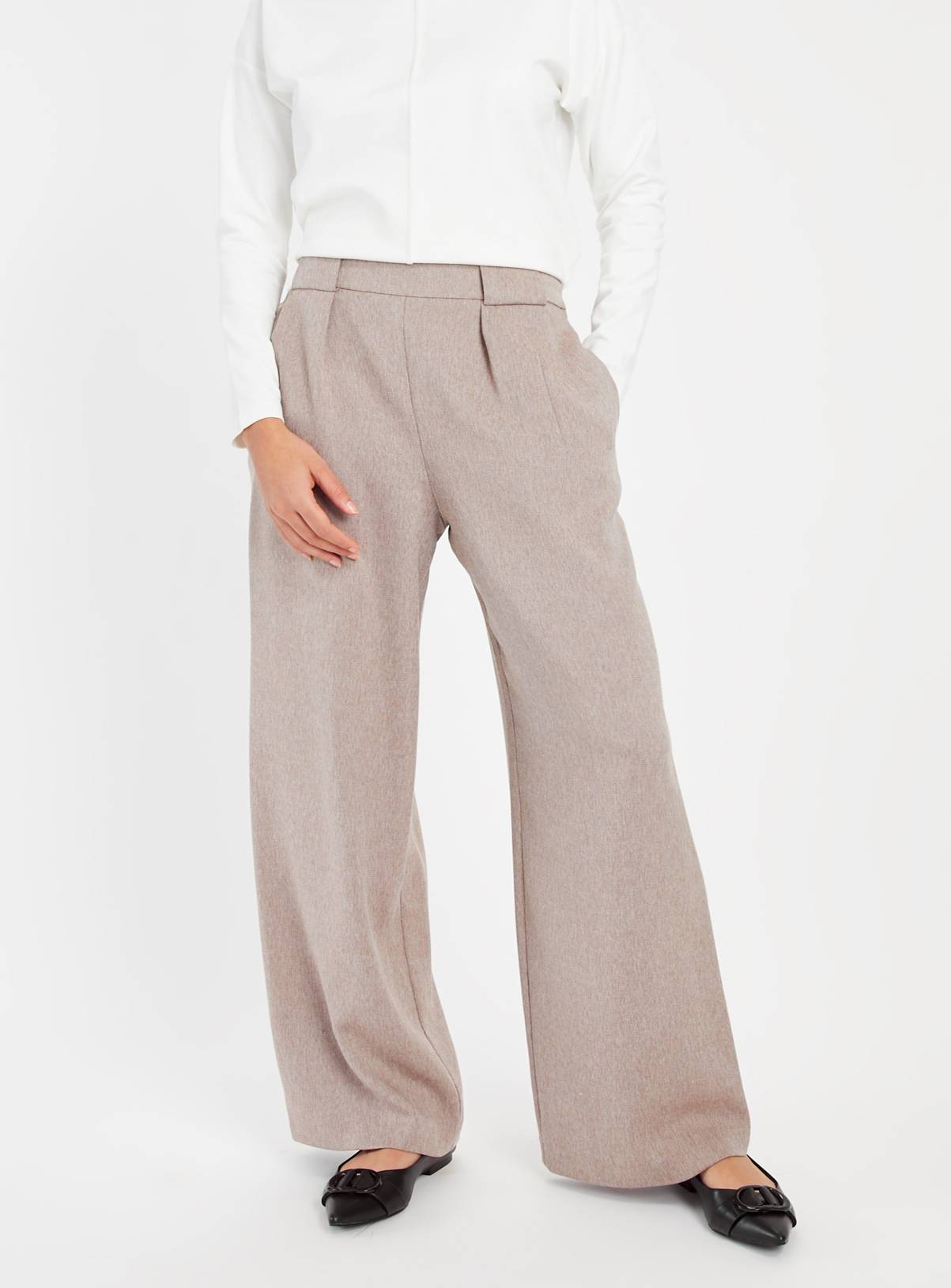 Neutral Salt & Pepper Wide Leg Trousers  8R - Image 1