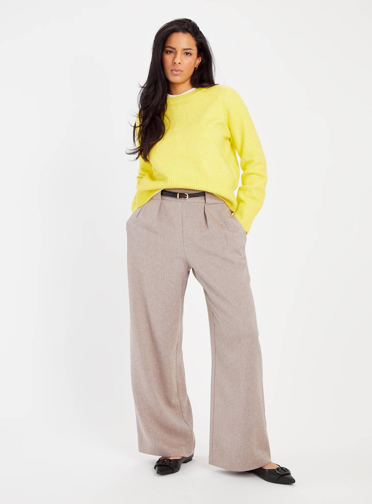 Neutral Salt & Pepper Wide Leg Trousers  8R - Image 2