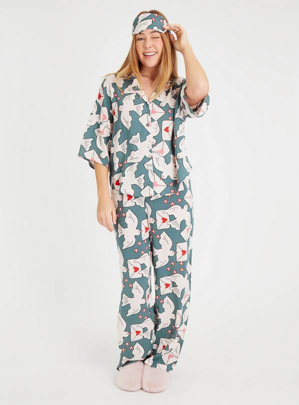 Buy Green Valentines Dove Print Traditional Pyjamas 8 Pyjamas