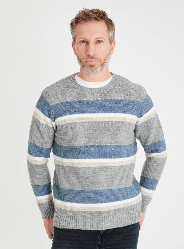 Buy Grey Stripe Crew Neck Jumper M | Jumpers and cardigans | Tu