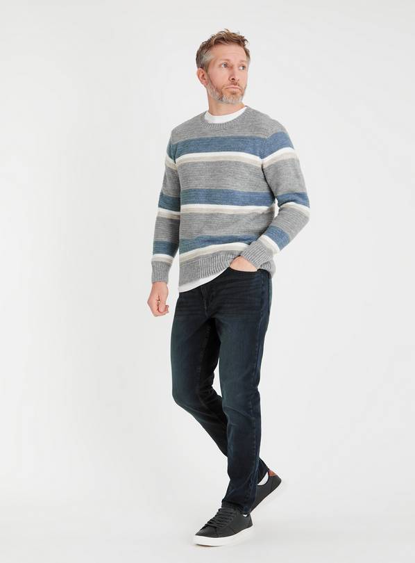 Buy Grey Stripe Crew Neck Jumper M, Jumpers and cardigans