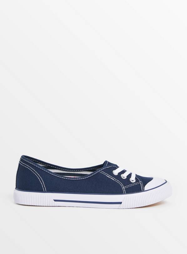 Navy Low Lace Canvas Trainers 3