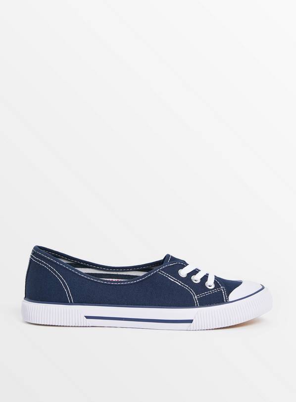 Navy Low Lace Canvas Trainers 5