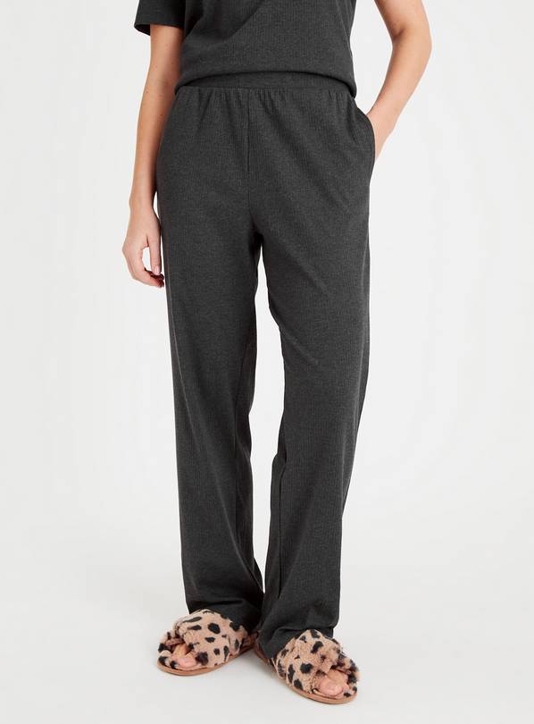 Black Marl Ribbed Coord Pyjama Bottoms M