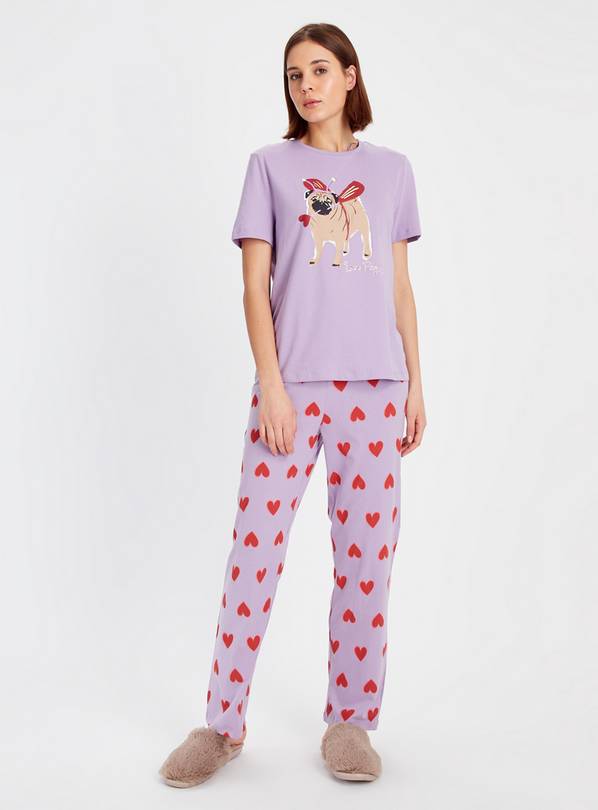 Valentines Pug Print Pyjamas M