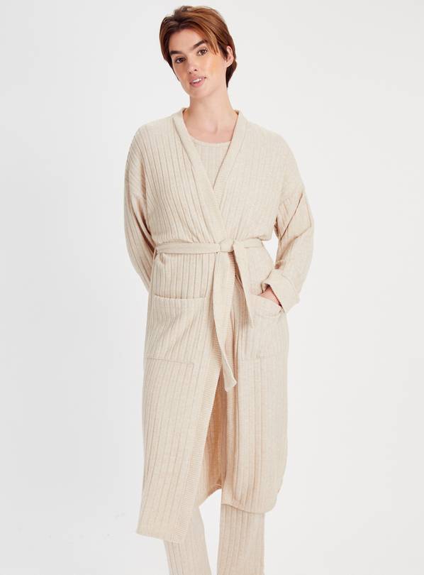 Bath Robe White Ribbed Size: L