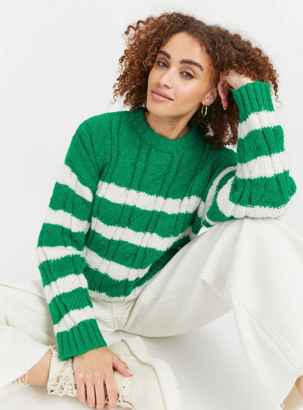 Buy Green Stripe Cable Knitted Jumper 18 | Jumpers | Argos