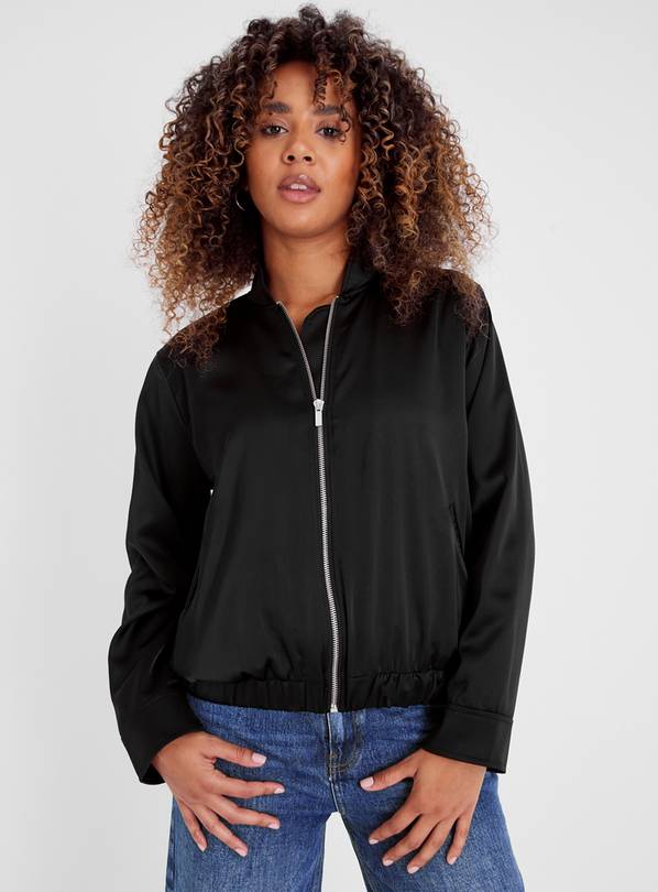 Black satin bomber clearance jacket