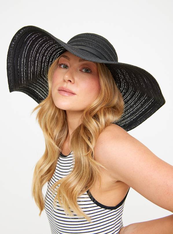 Black Floppy Straw Hat  One Size