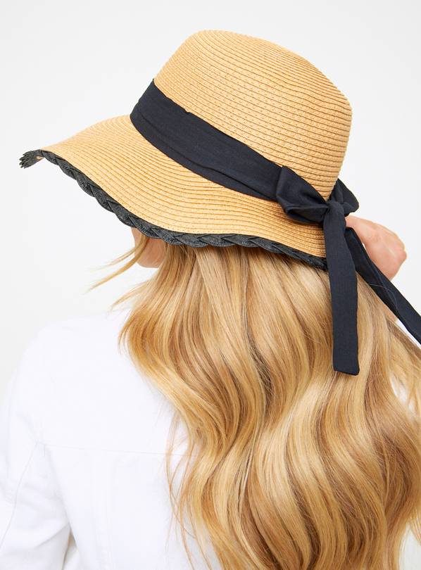 Natural Black Band Cloche Straw Hat One Size