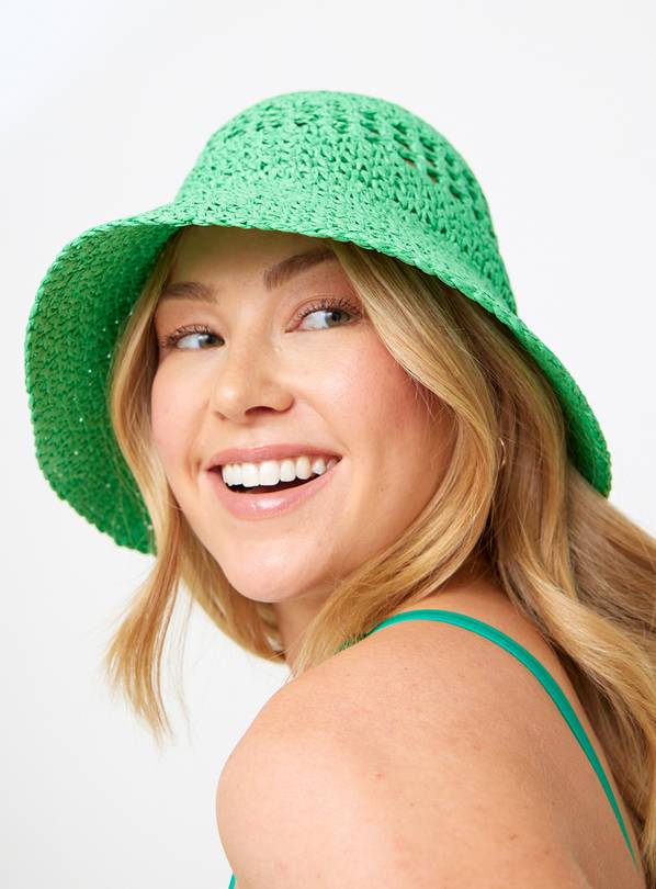 Green Clouche Straw Hat  One Size