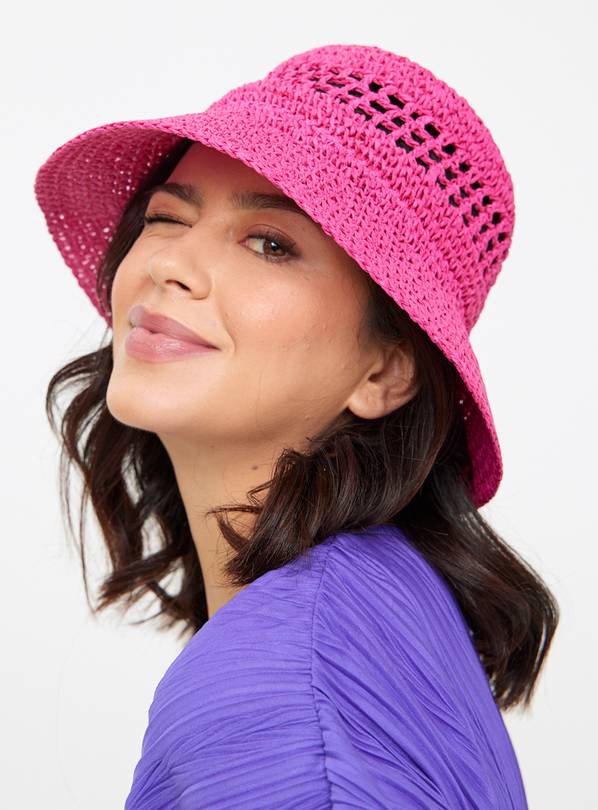 Pink Clouche Straw Hat  One Size