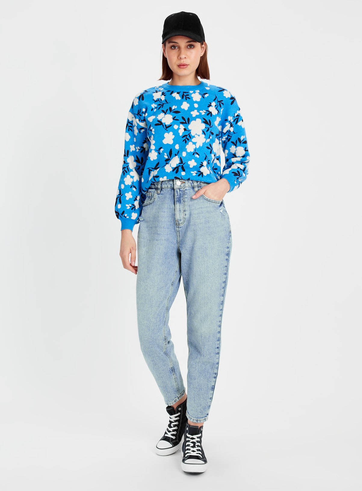 Blue Floral Jacquard Cropped Jumper 12 - Image 2 thumbnail