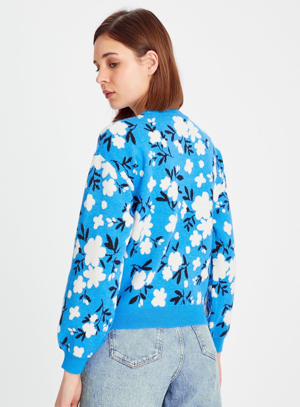 Blue Floral Jacquard Cropped Jumper 12 - Image 4 thumbnail
