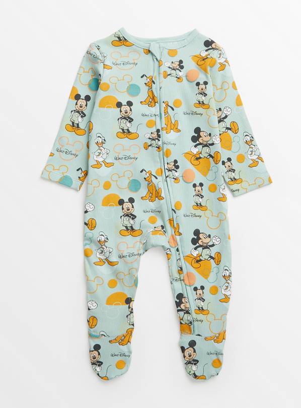 Disney Mickey Mouse Green Ribbed Sleepsuit  Up to 1 mth