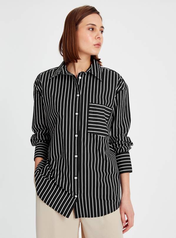 Black Stripe Oversized Poplin Shirt 12
