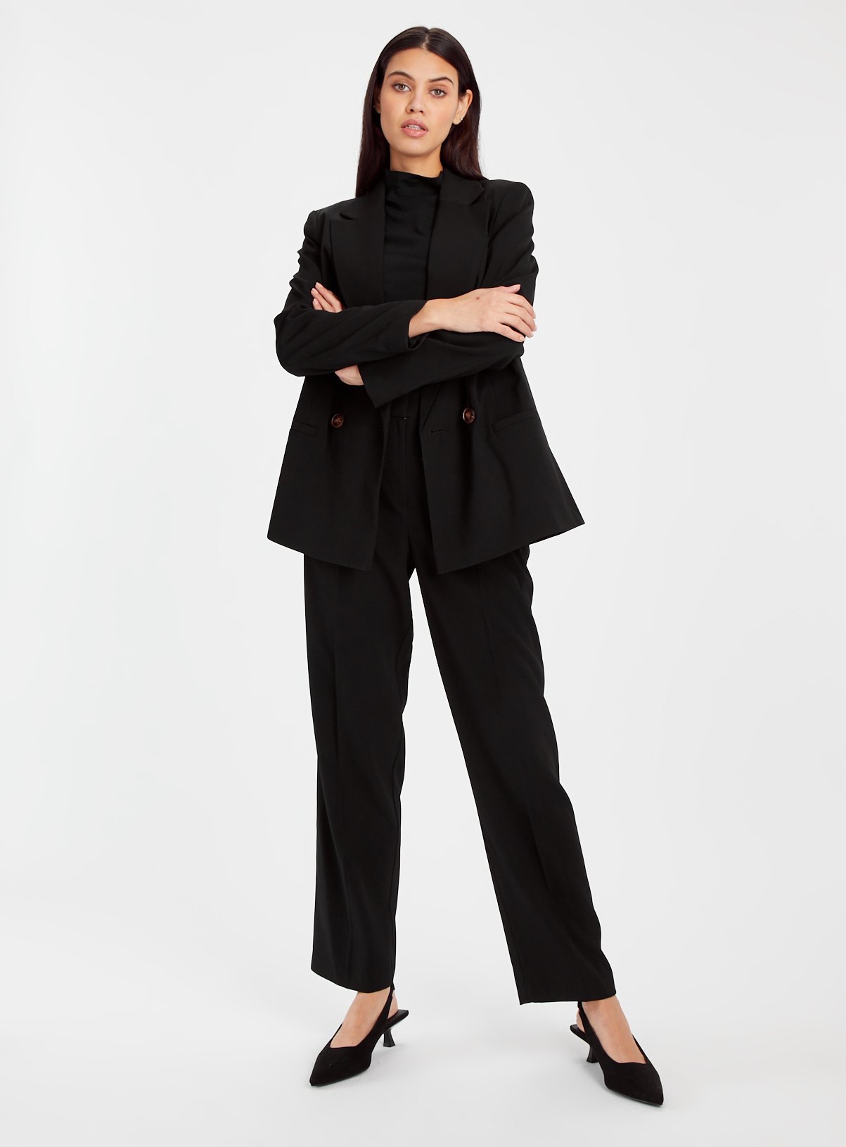 Black Pleated Straight Leg Trousers 18R - Image 2 thumbnail