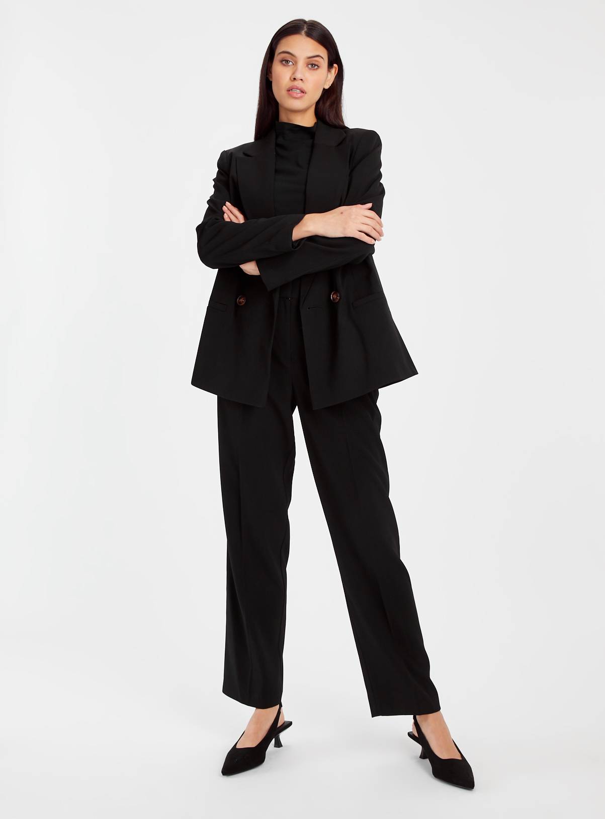 Black Pleated Straight Leg Trousers 18R - Image 2