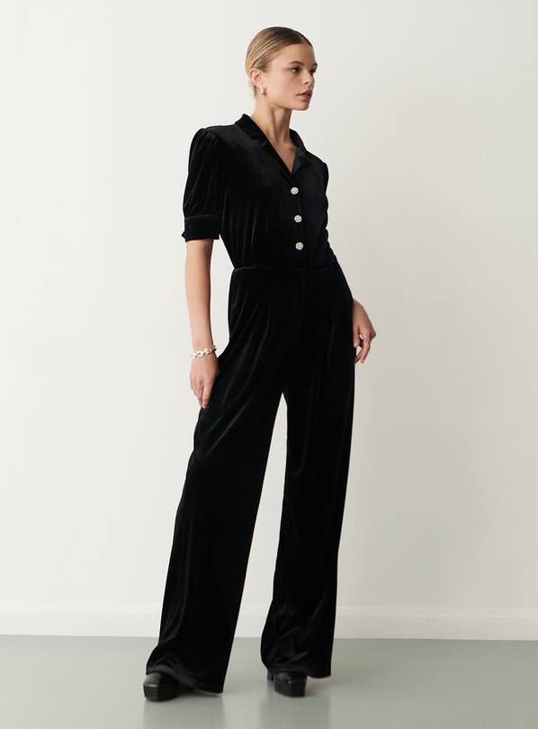 Calvin Klein Plus Size Velvet Bell-Sleeve Belted Wide-Leg Jumpsuit Black  18W