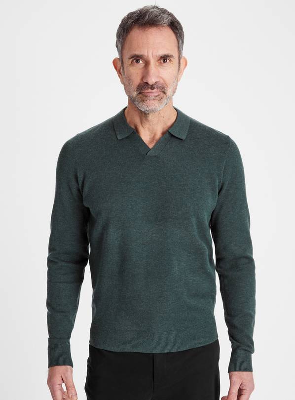 Emerald Green Trophy Neck Polo Jumper  XXXL