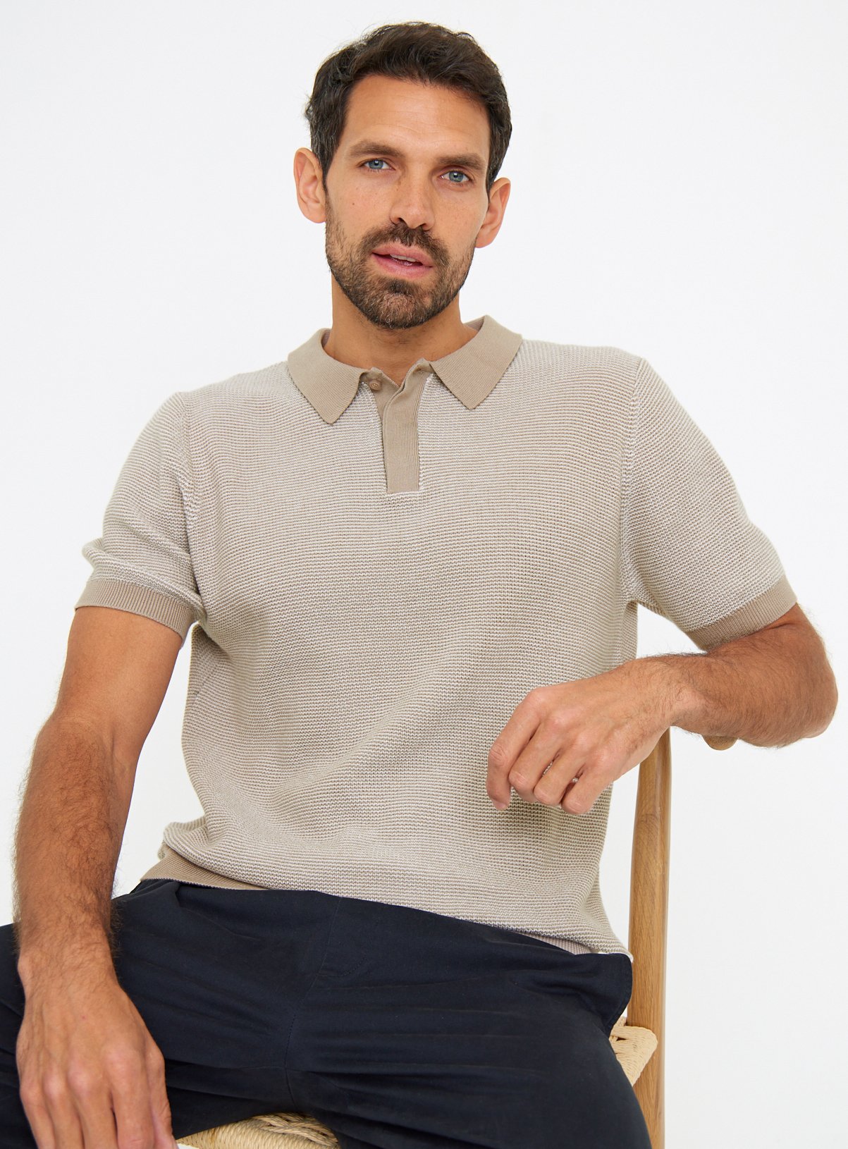 Stone Jacquard Stitch Polo Shirt XXXL - Image 1 thumbnail
