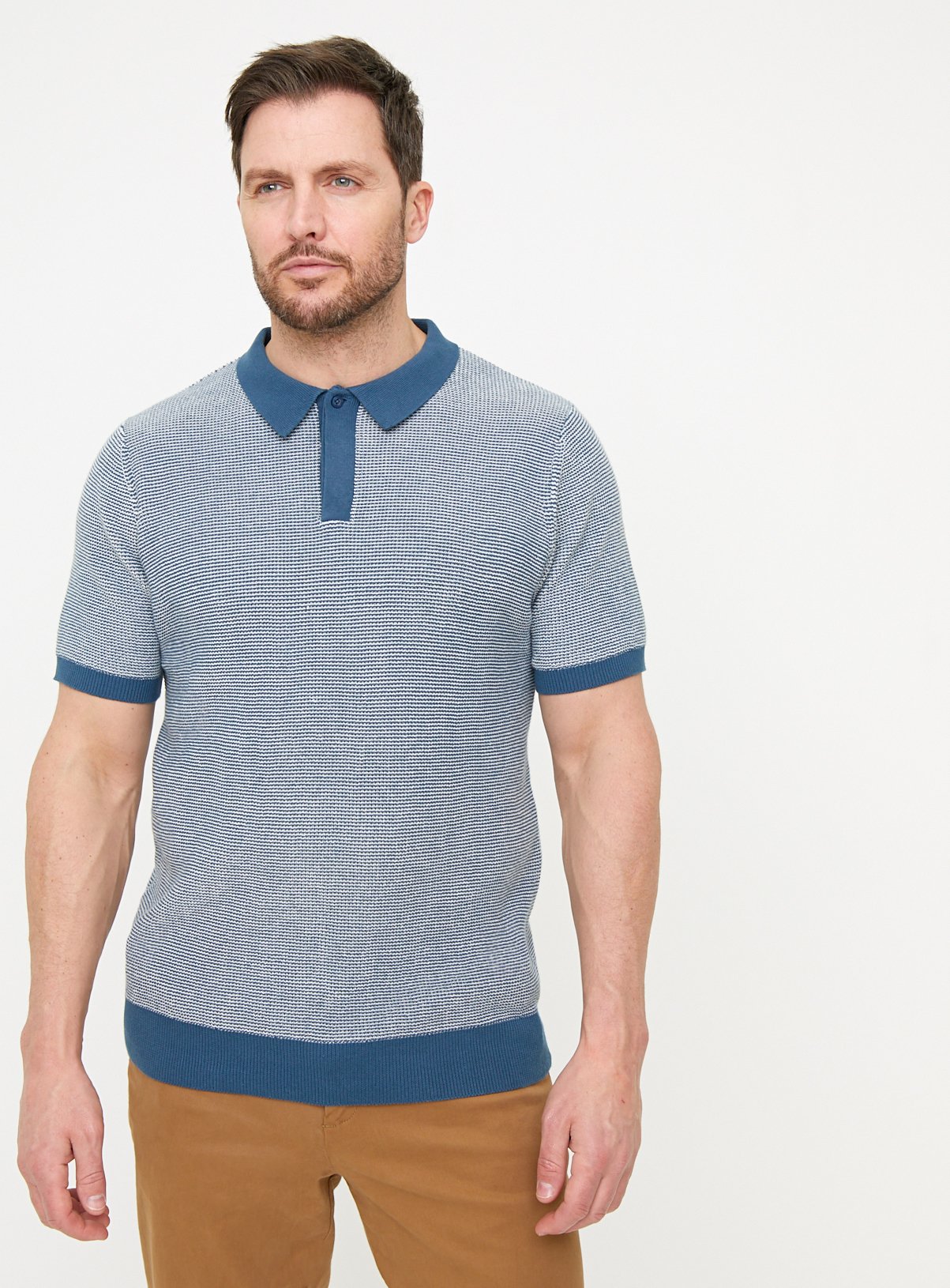 Teal Jacquard Stitch Polo Shirt XL - Image 1 thumbnail
