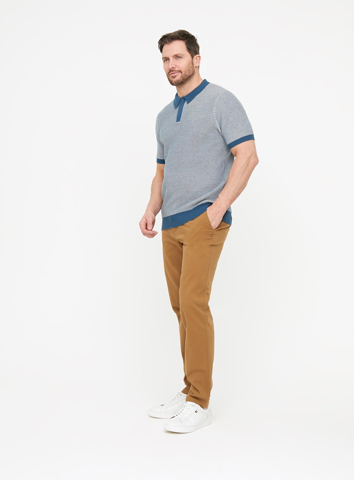 Teal Jacquard Stitch Polo Shirt XL - Image 2 thumbnail