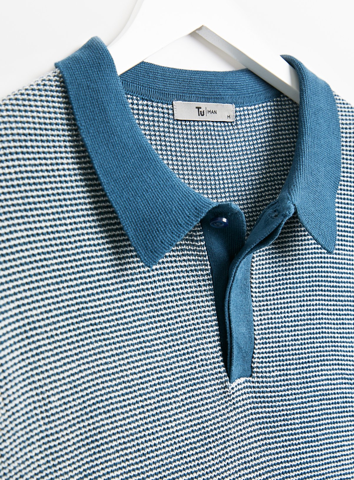 Teal Jacquard Stitch Polo Shirt XL - Image 4 thumbnail