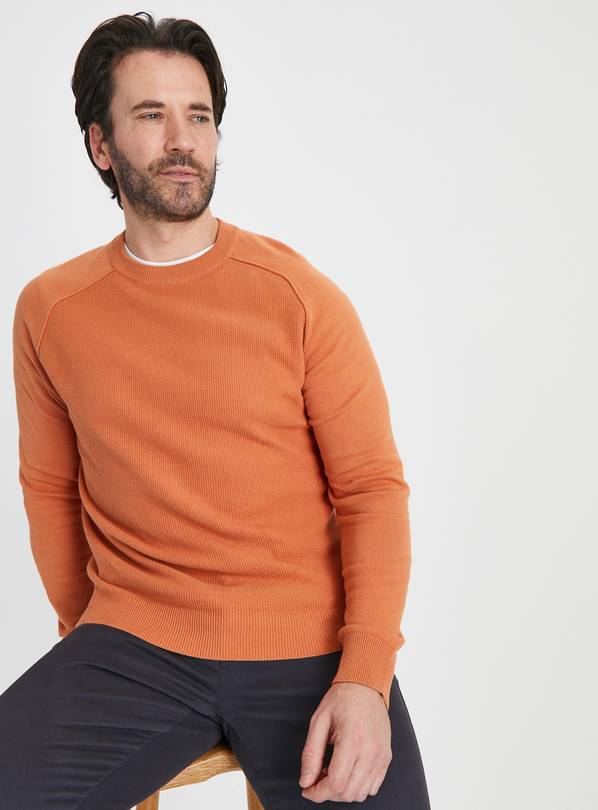 Orange Textured Crew Neck Jumper XXXL