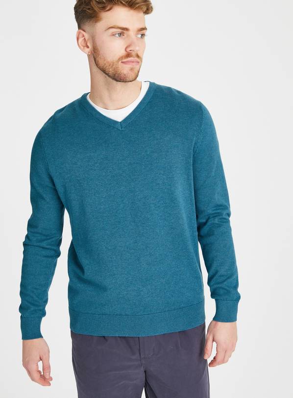 Teal V-Neck Cotton Jumper XXXL