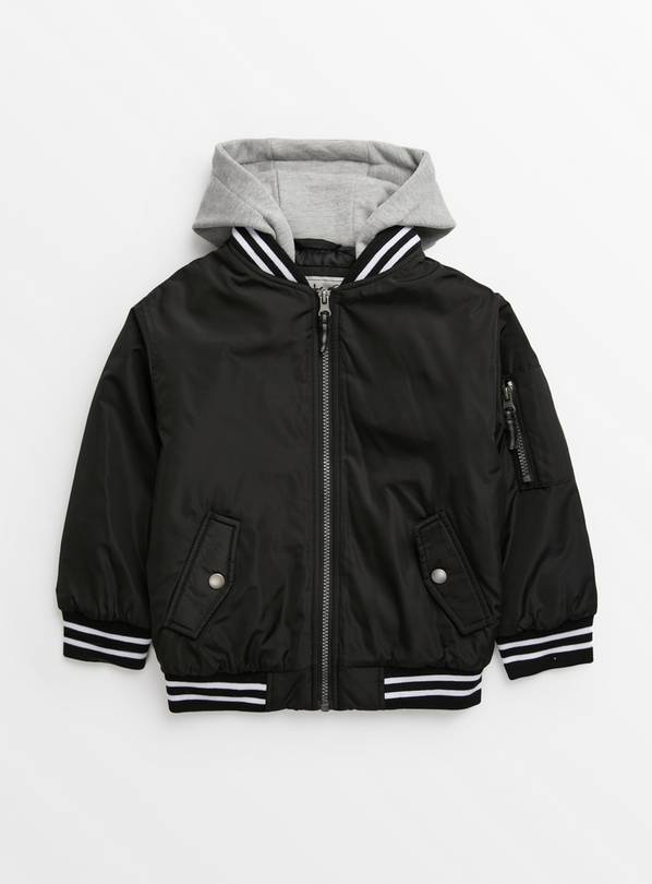 Black Hooded Bomber Jacket 13-14 years