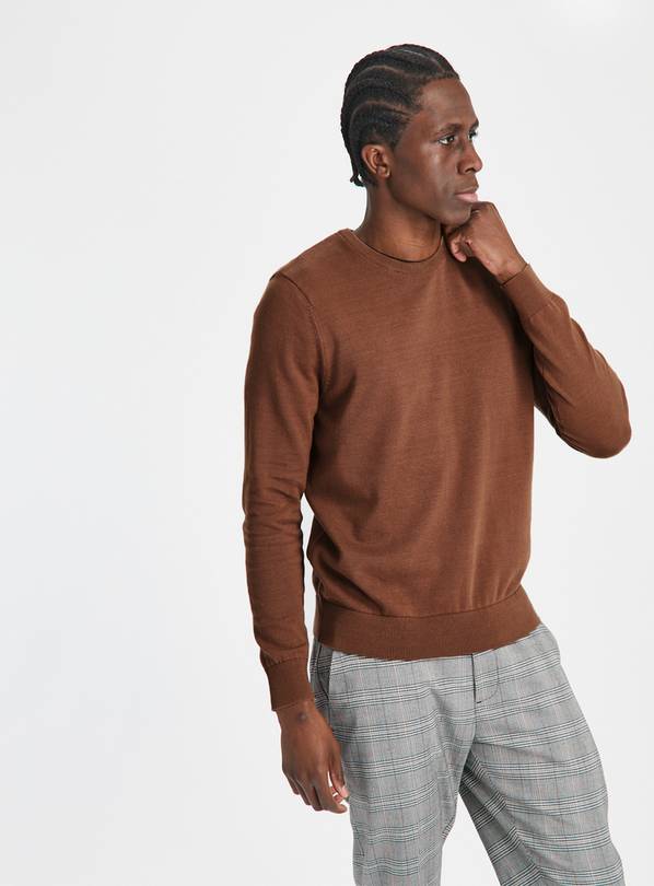 Brown Crew Neck Cotton Jumper L