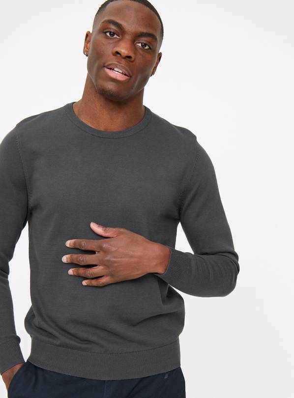 Charcoal Grey Crew Neck Cotton Jumper S