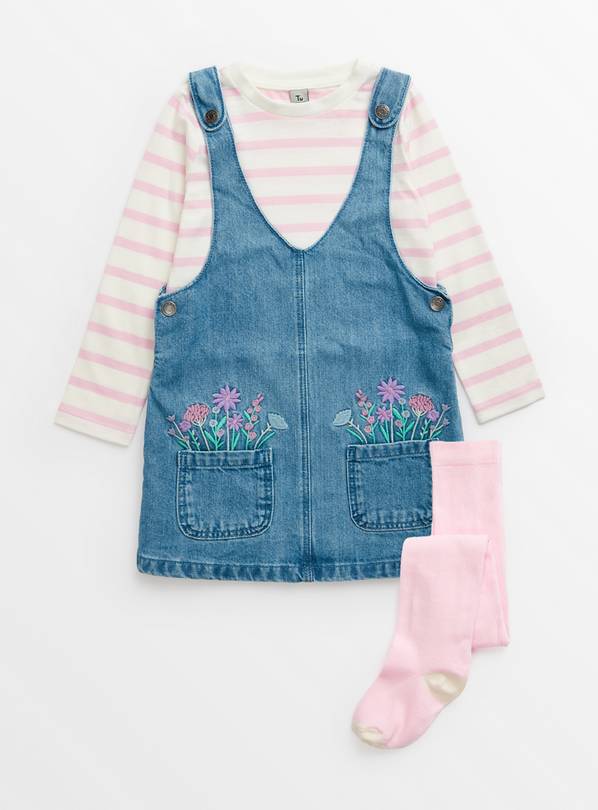 Denim Cotton Sleeveless A-line Pinafore Dungaree Dress With T-Shirt Fo –  Naughty Ninos